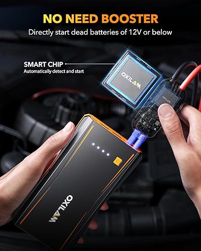 Miniatura 3 de OXILAM Arrancador de batería de automóvil de pico de 4000 A, portátil, motores de gasolina de hasta 10 L y 8 L diésel, cables de puente de 12 V con