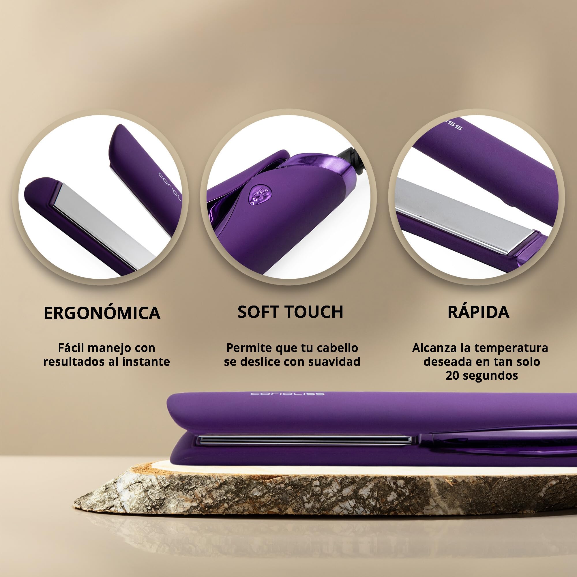 Corioliss C5 | Plancha del Pelo Profesional | Placas de Titanio | Alisado y Ondas | Temperatura Ajustable 80º-235º | Ionica | Apagado Automático Programable | Con Funda de Viaje | Purple