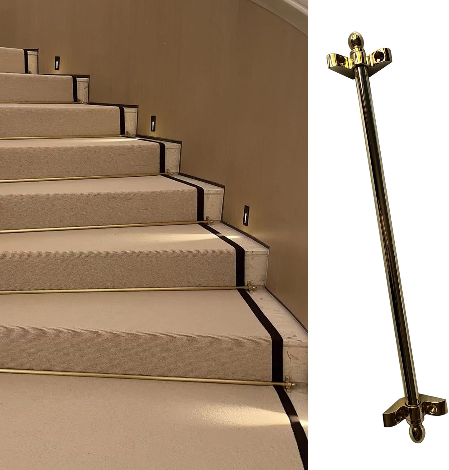 Solid Brass Stair Rods, Brass bee Stair Rods for Securing Carpets, Includes Round Finials and Easy to Disassemble（90m/35.4in）