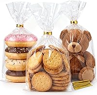 Horbin 100 Pack Clear Cellophane Treat Bags 6x10 Inch with Twist Ties - Food-Grade Cello Bags for Cookies, Candy, Party Favors