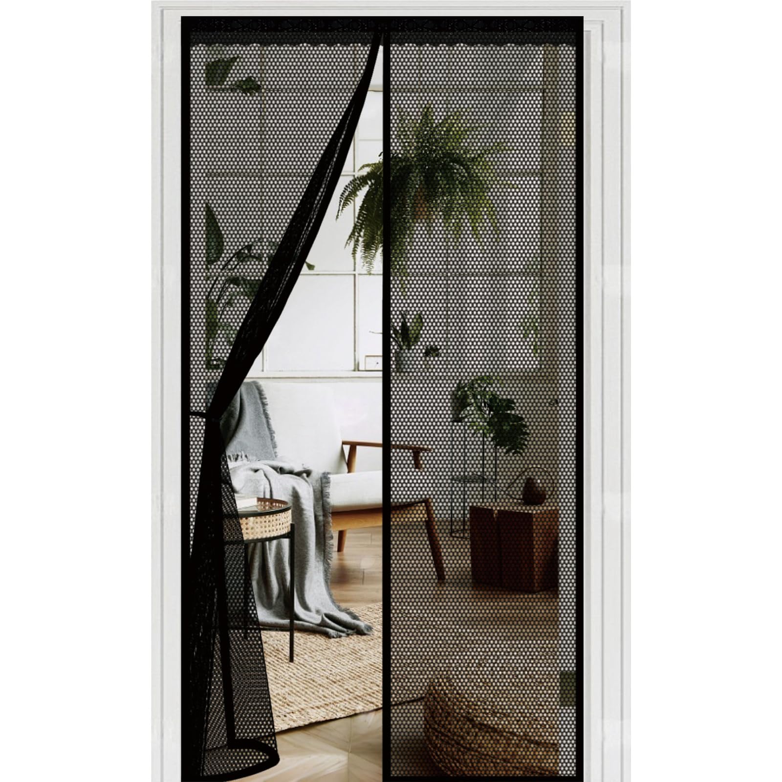 Moustiquaire 137 x 220 cm Puissants Aimants, Maille Très Dense Anti Mouches et Insectes, Sans Percer Auto-Fermable, Magnétique Moustiquaire pour Porte pour Couloirs, Noir