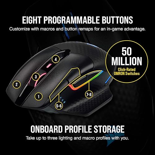 Miniatura 8 de Corsair Dark Core RGB Pro SE, mouse inalámbrico FPSMOBA para juegos con tecnología Slipstream, negro, LED RGB retroiluminado, 18000 DPI, óptico,