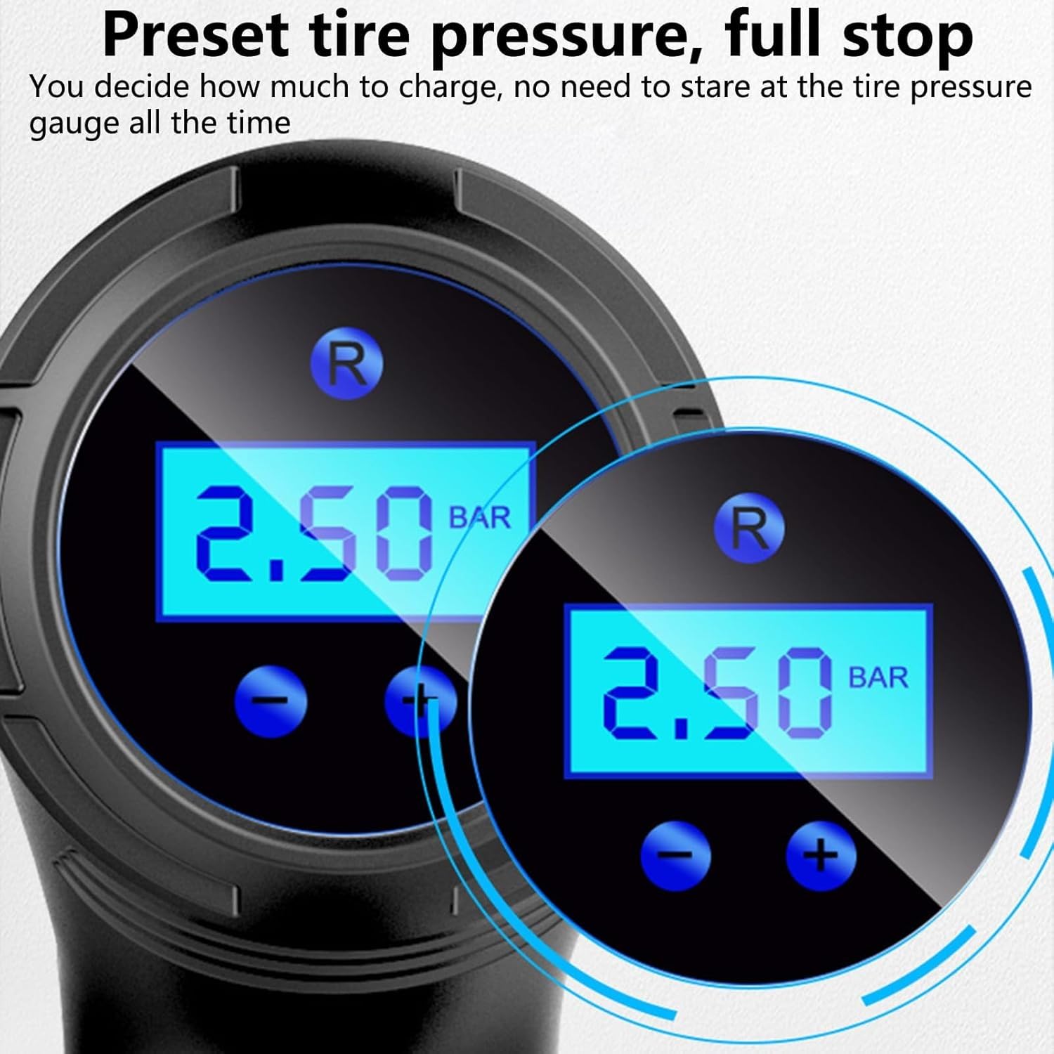 Compresor Aire Portatil 150PSI 120W - Inflador Ruedas Coche Recargable USB-C, con Pantalla LCD y Luz LED, Hinchador Electrico para Moto/Bicicleta/Balones y Etc