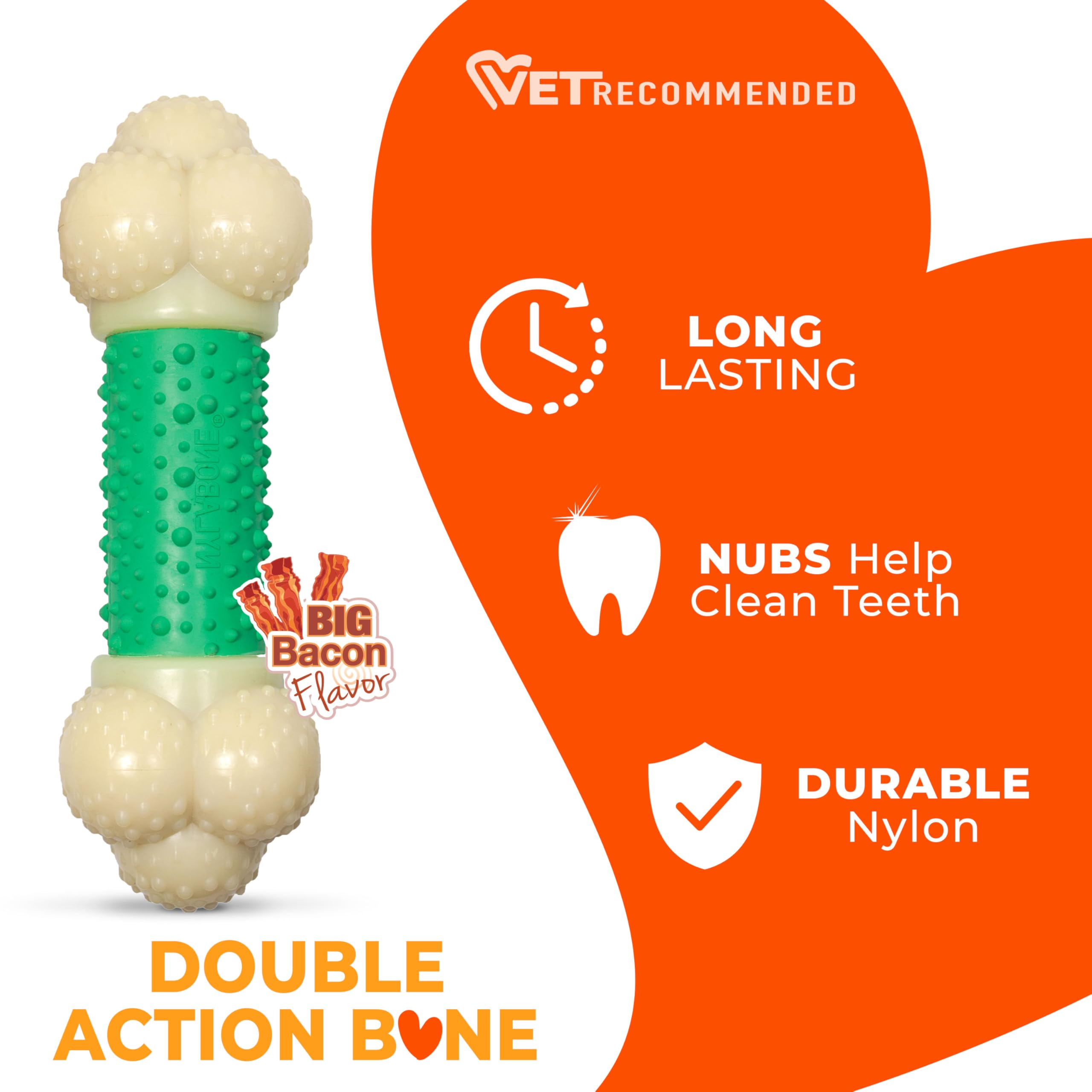 Nylabone gryzienie kości i zabawka dentystyczna dla agresywnych gryzaczy, podwójna tekstura, smak bekonu - XL – nadaje się dla dużych psów o wadze 23 kg i większej