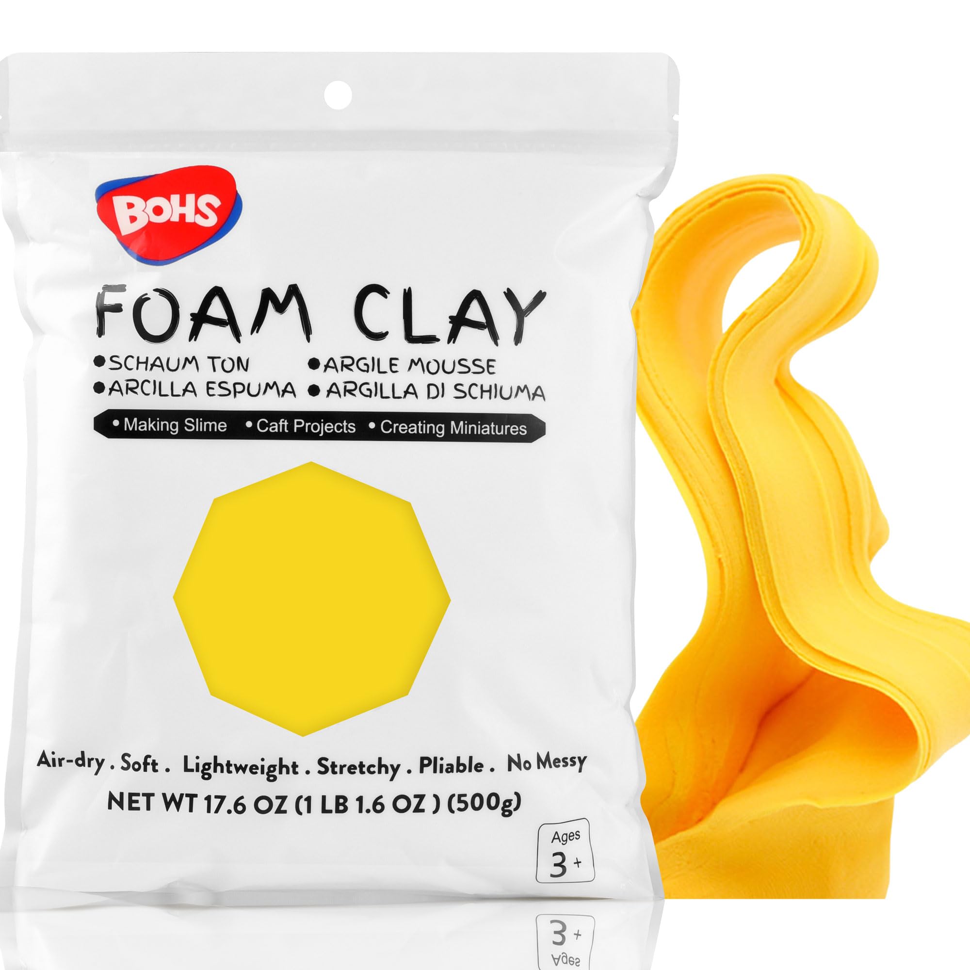 BOHS Yellow Slime Foam Modeling Air Dry Clay - Squishy,Stretchy,Pliable - School Arts & Crafts Project -1.1 Pound