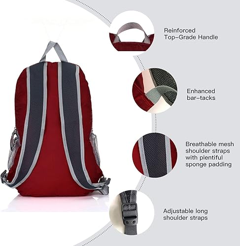 Miniatura 4 de Outlander 20L33L- Mochila de viaje ligera y duradera para senderismo (rojo oscuro, 20L)