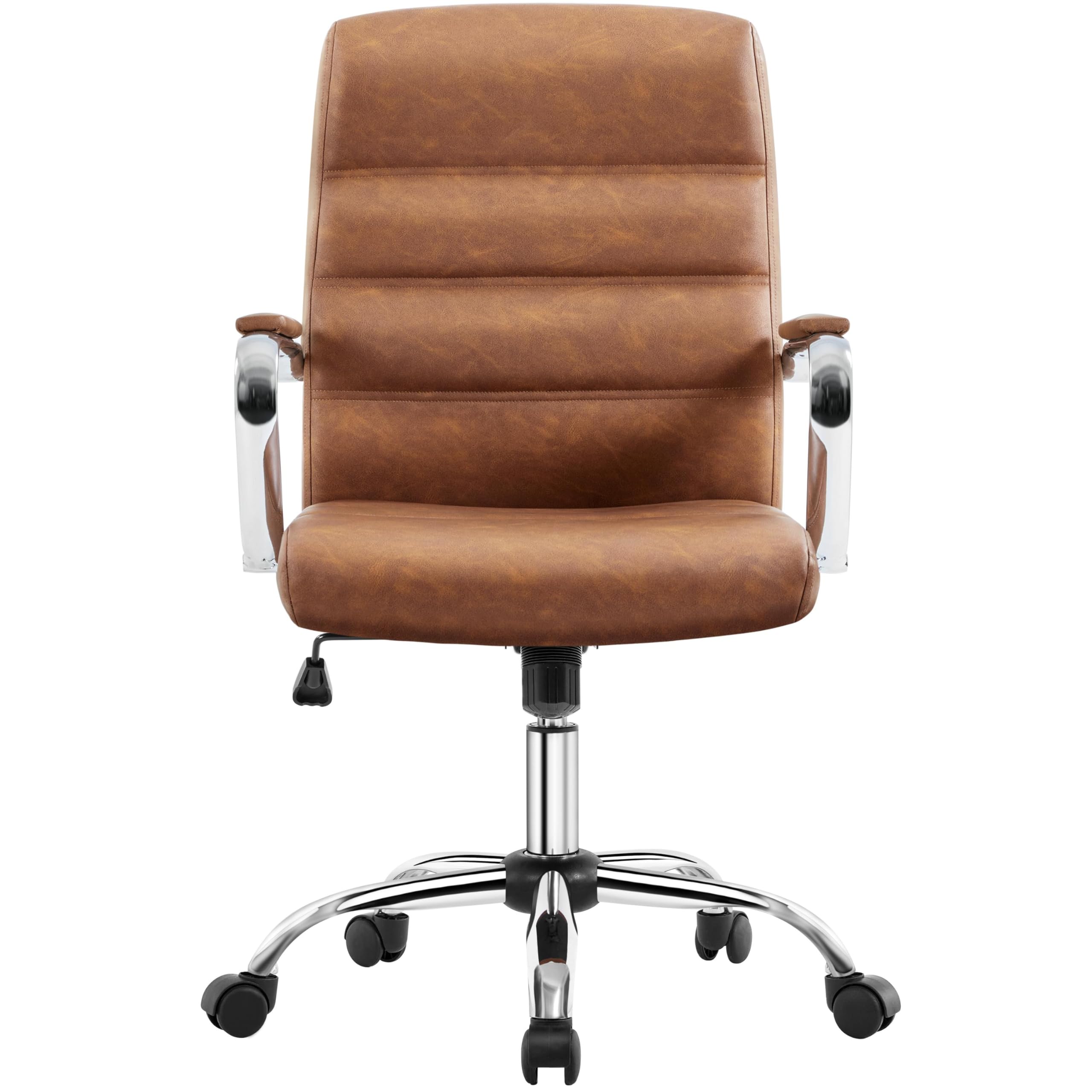 costoffs Mid Back Office Desk Chairs PU Leather Executive Task Chairs Height Adjustable Swivel Chair with Lumbar Support, Retro Brown