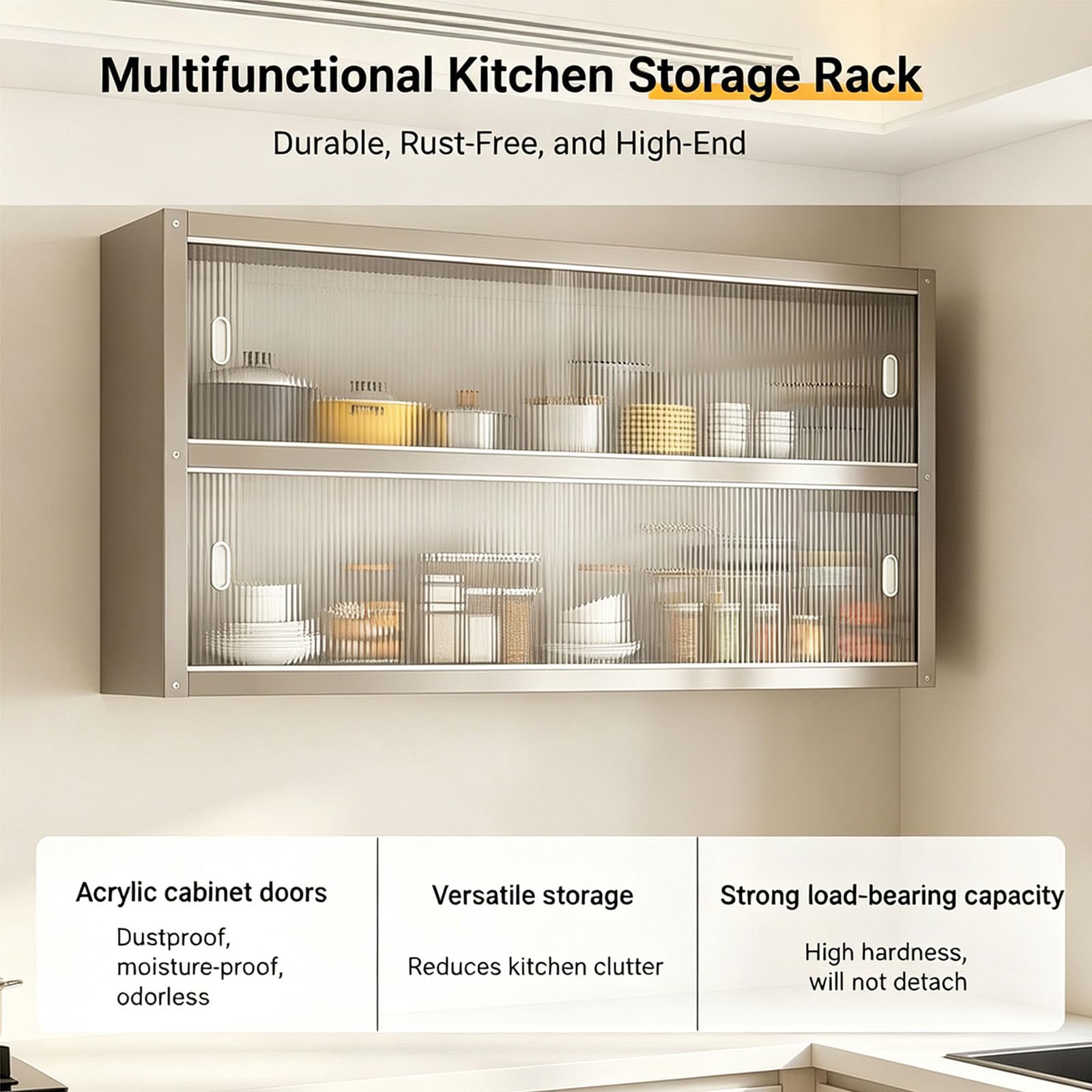 Estante de Almacenamiento para Cocina, Armario Pared Acero Inoxidable con Puertas correderas, Dos Opciones De Instalación Soporta hasta 25 Kg por Estante,Double layer70*30 * 70cm