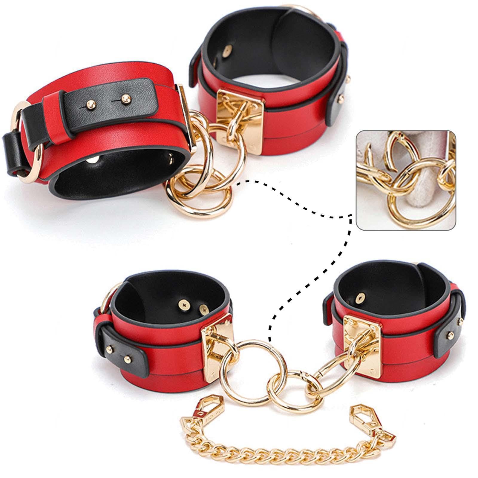 Bondageset Fessel Set Profi Leder Bondageset Fessel Set Anfänger Männer Frauen Bett Extrem Bettfesseln Sex Fesseln Frau Hände Füße Hals Sehr Sexy,8-pieceset+storagebox