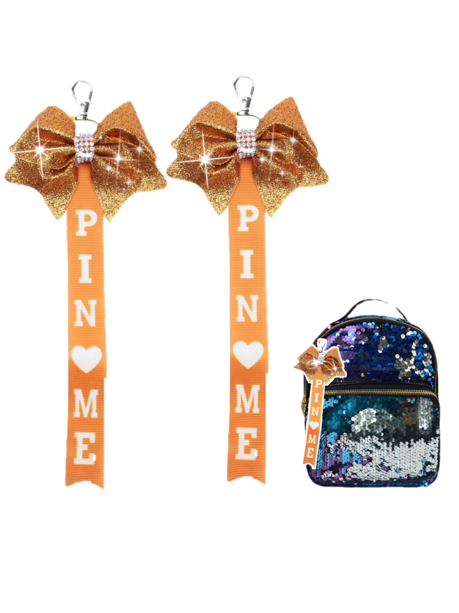Cheer Pin Me Ribbon Cheerleader Pin Me Bow Cheer Bow Keychain with Rhinestones Cheerleading Sports Accessory Gift