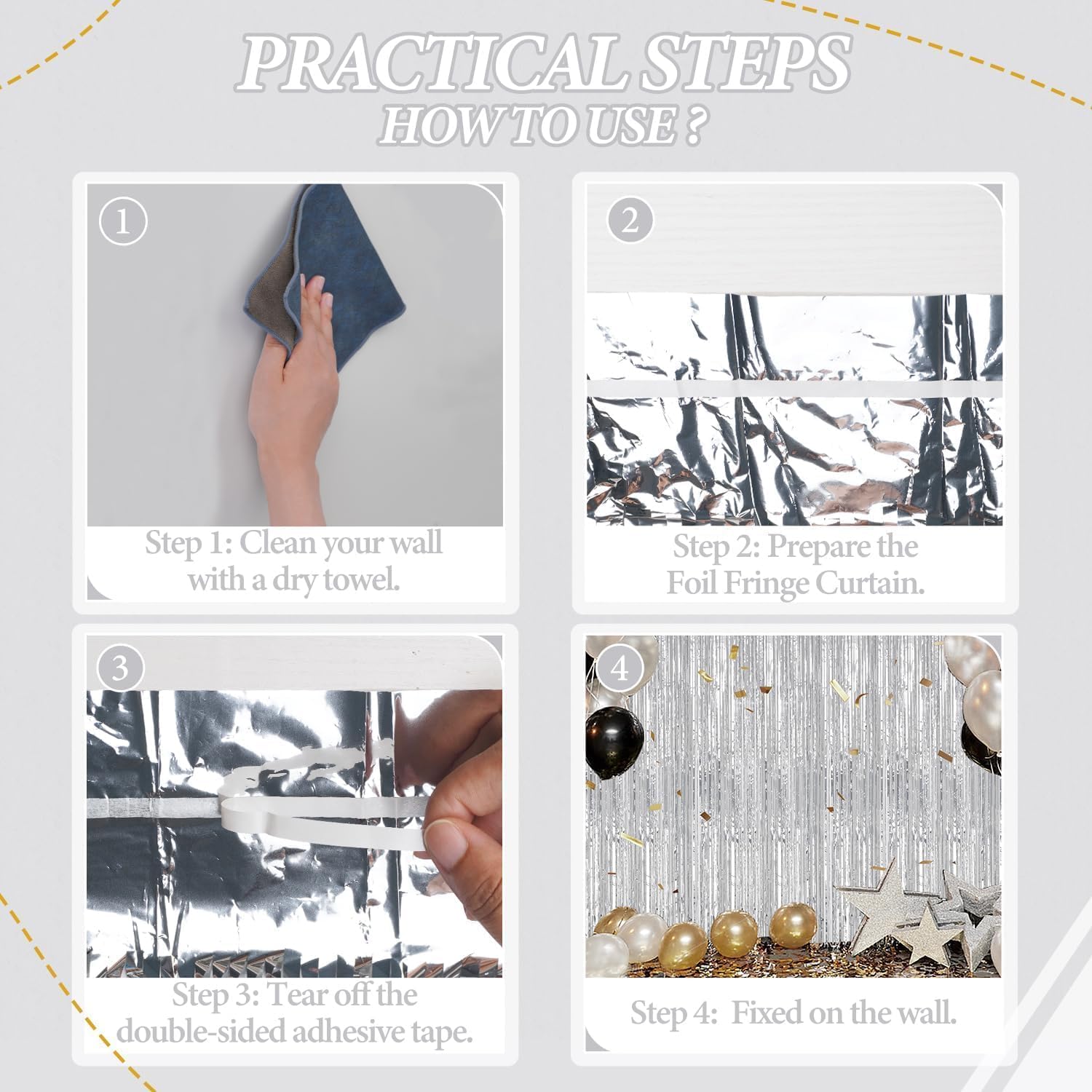 DECOCKRAT 3 Pack Foil Fringe Backdrop - Silver Shiny Tinsel Curtains for Party Decoration/Photo Booth Props - 3.3x8.2 FT Metallic Foil Backdrop for Birthday, Wedding, Graduation, Christmas.