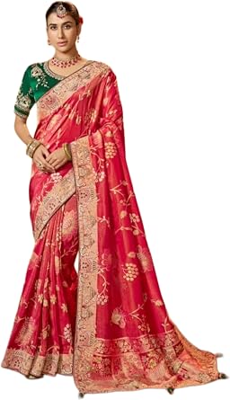 FB365 Womens SIlk Fabric Heavy Embroidery Work Wedding Wear Saree 17287