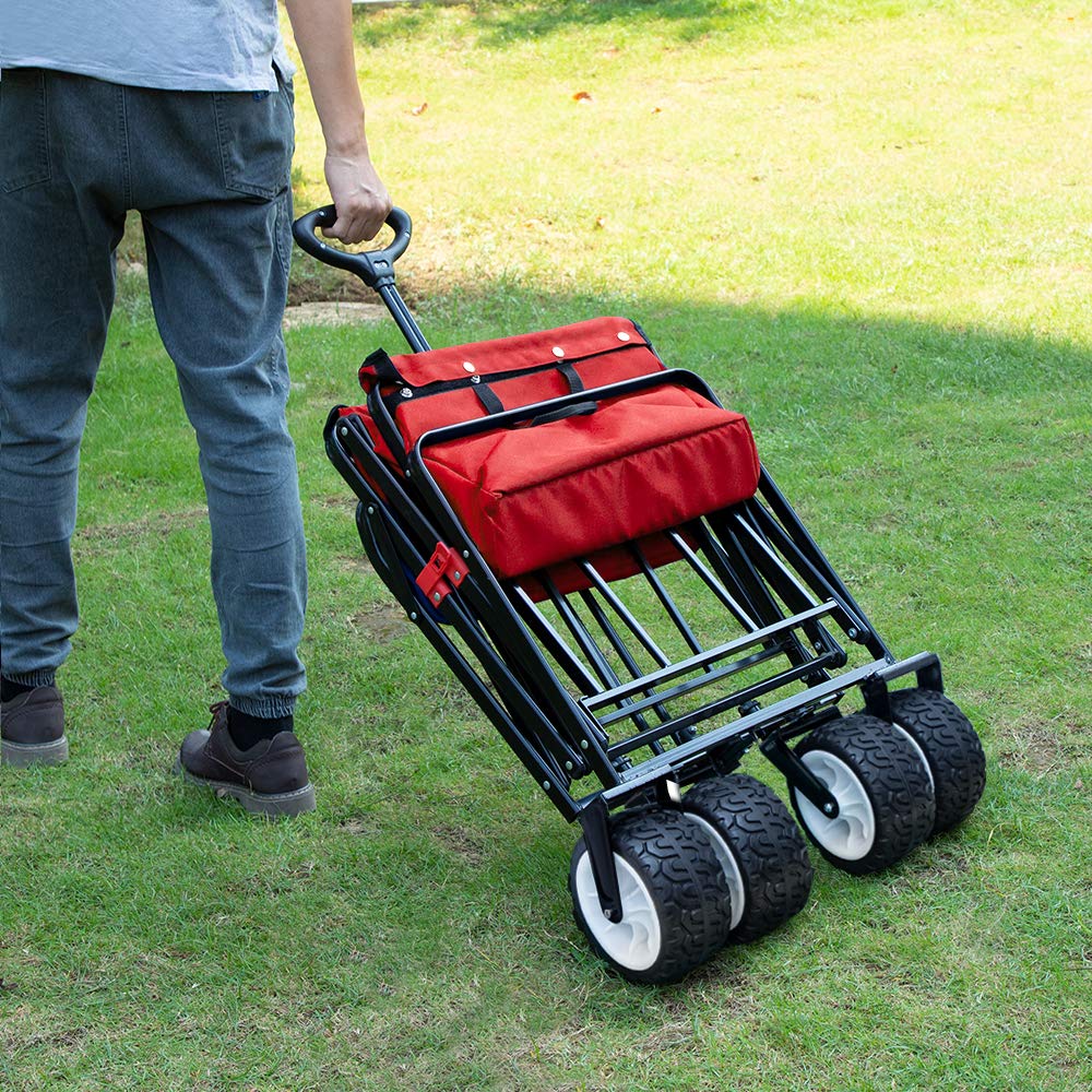 BEAU JARDIN Folding Beach Wagon Cart 300 Pound Capacity Collapsible