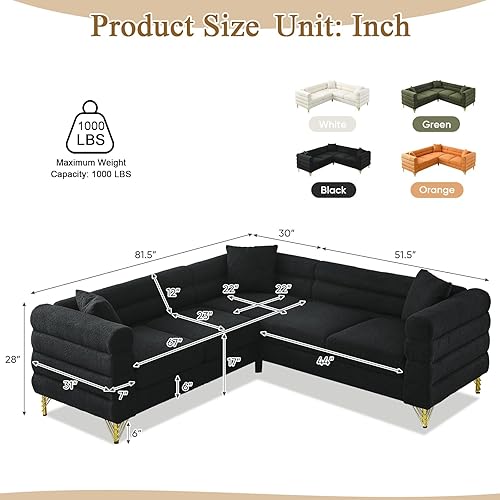Miniatura 2 de Sofá cómodo de bouclé en forma de L, sofá seccional extragrande de 207 cm con diseño de asiento profundo, sofá de esquina tapizado con 3 almohadas,