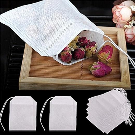HASTHIP? 100 Pcs Disposable Tea Filter Bags, New Non-Woven Fabrics Empty Tea Bag with String Heal Filter Paper for Tea Leaf