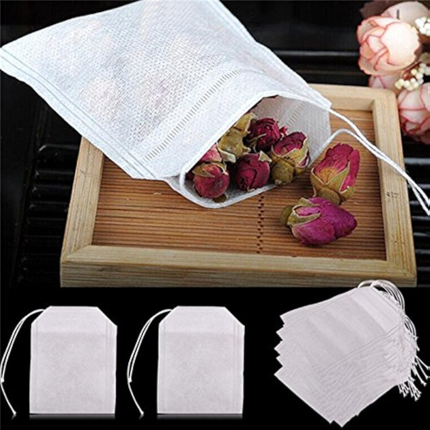 HASTHIP® 100 Pcs Disposable Tea Filter Bags, New Non-Woven Fabrics Empty Tea Bag with String Heal Filter Paper for Tea Leaf-image-41