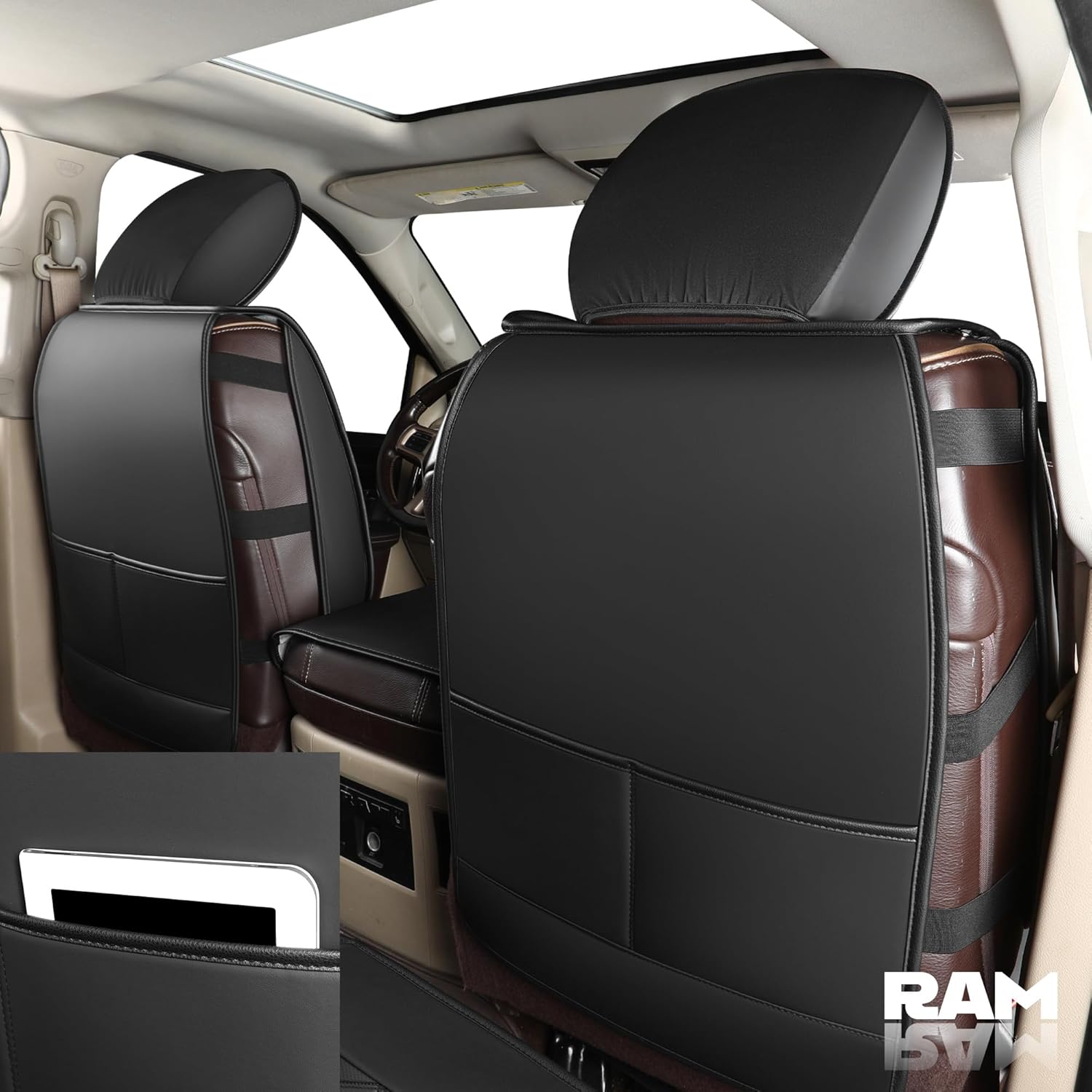 Car Seat Covers,Seat Covers for RAM, Fit for Most 2019-2024 & Some 2002-2017 RAM, Compatible with 1500 2500 3500 Crew Quad Regular Mega Cab, with Car Seat Cushion (Black, Flat Rear)