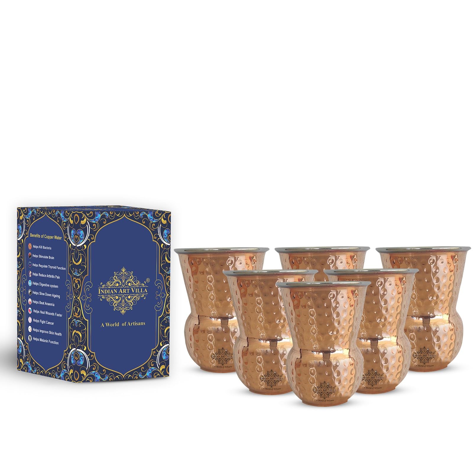 Indian Art Villa Steel Copper Big Hammered Mathat Tumbler 24 Oz Drinkware for Home Restaurants and Special Occasions