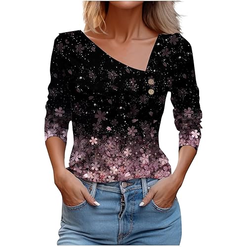 LRMQS Spring Tops for Women 2024 Trendy Casual Long Sleeve Asymmetric V Neck Button Blouses Dressy Woman Shirts Clothing