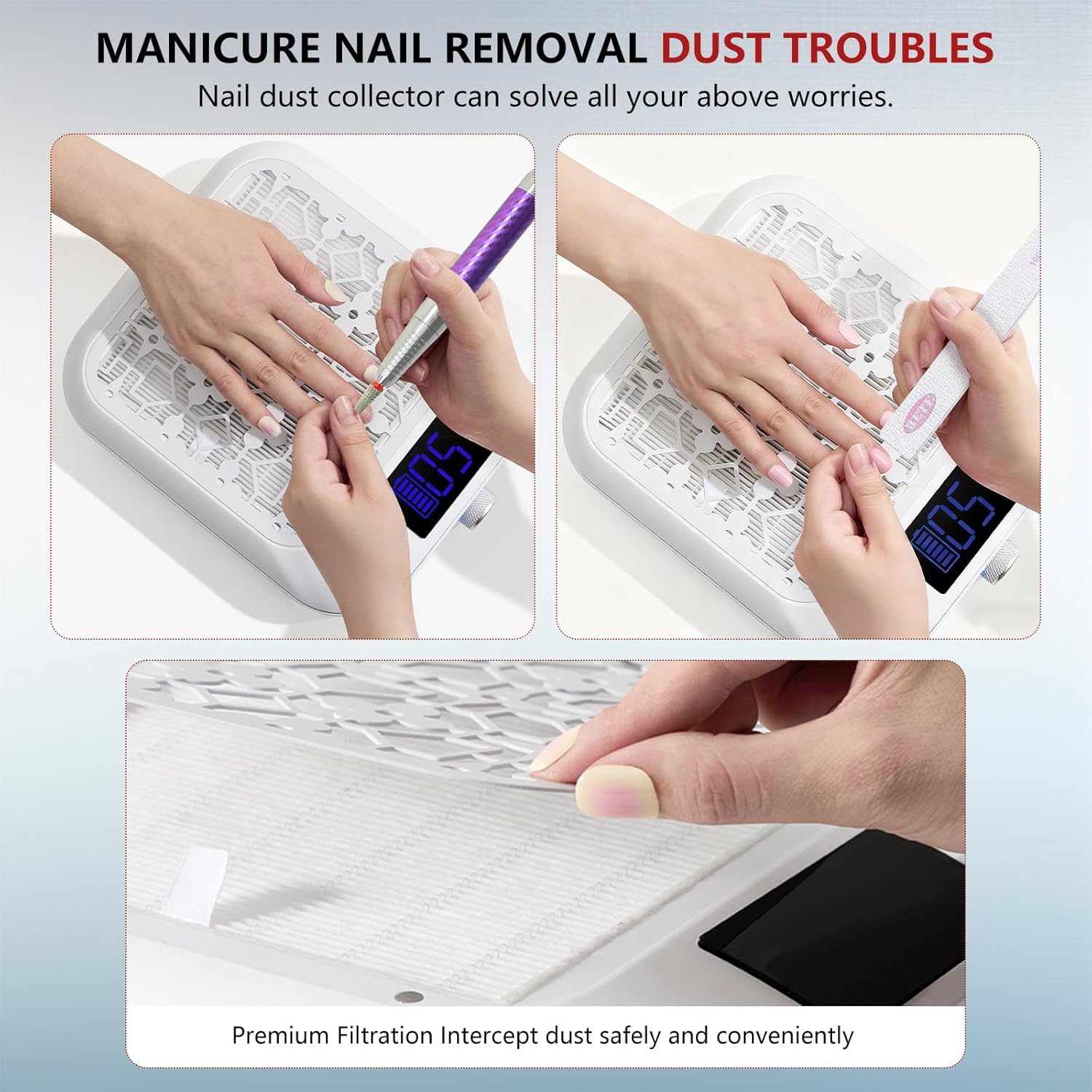 BETE Cordless Nail Dust Collector, 1800PA Powerful & Quiet Suction for Acrylic Nails Polishing, Rechargeable 6600mAh Battery with LED Display & Adjustable Speed, Perfect for Salon and Home Use, White