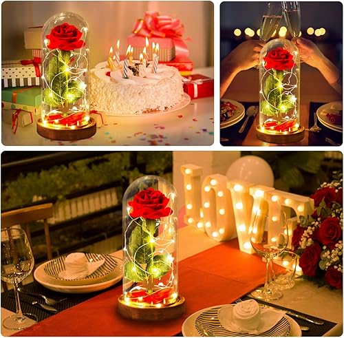 Miniatura 2 de Regalos para el día de San Valentín para ella, rosa roja en cúpula de cristal con 2 modos de luz, regalos de flores de San Valentín para mujeres,