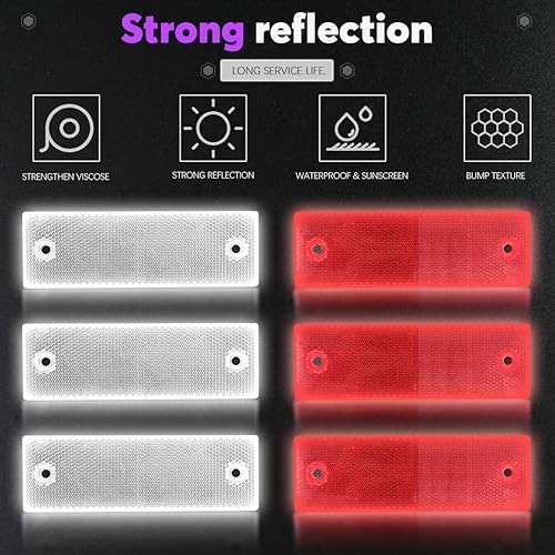 Vista 3 de Swpeet 20 adhesivos rectangulares universales de plástico rojo + blanco para auto, reflectores de puerta para interior rojo + blanco, reflectores