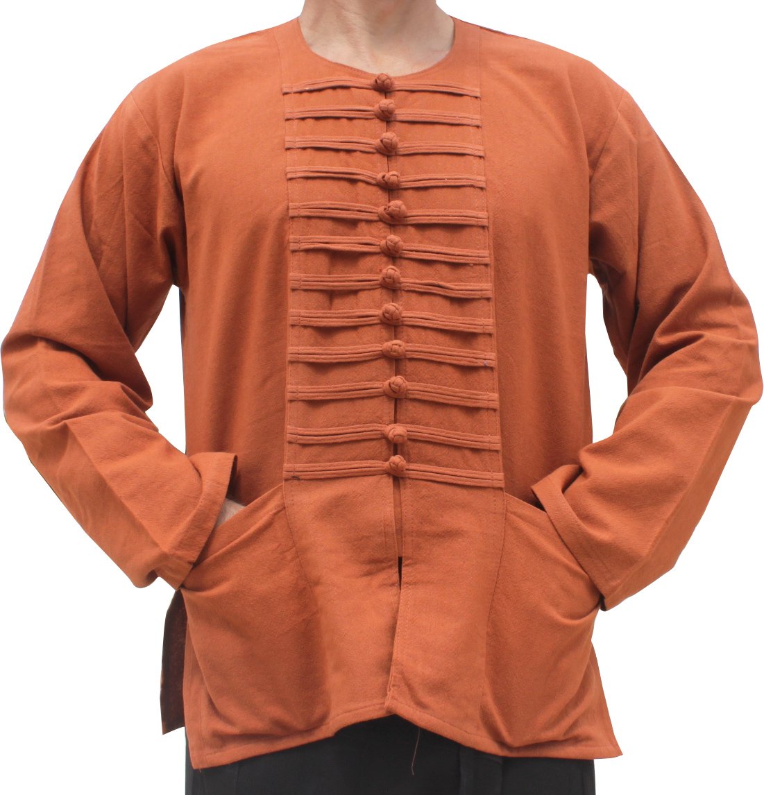 Round Collar Asian Sailors Many Button Thick Cotton Plus Size Shirt-image-0