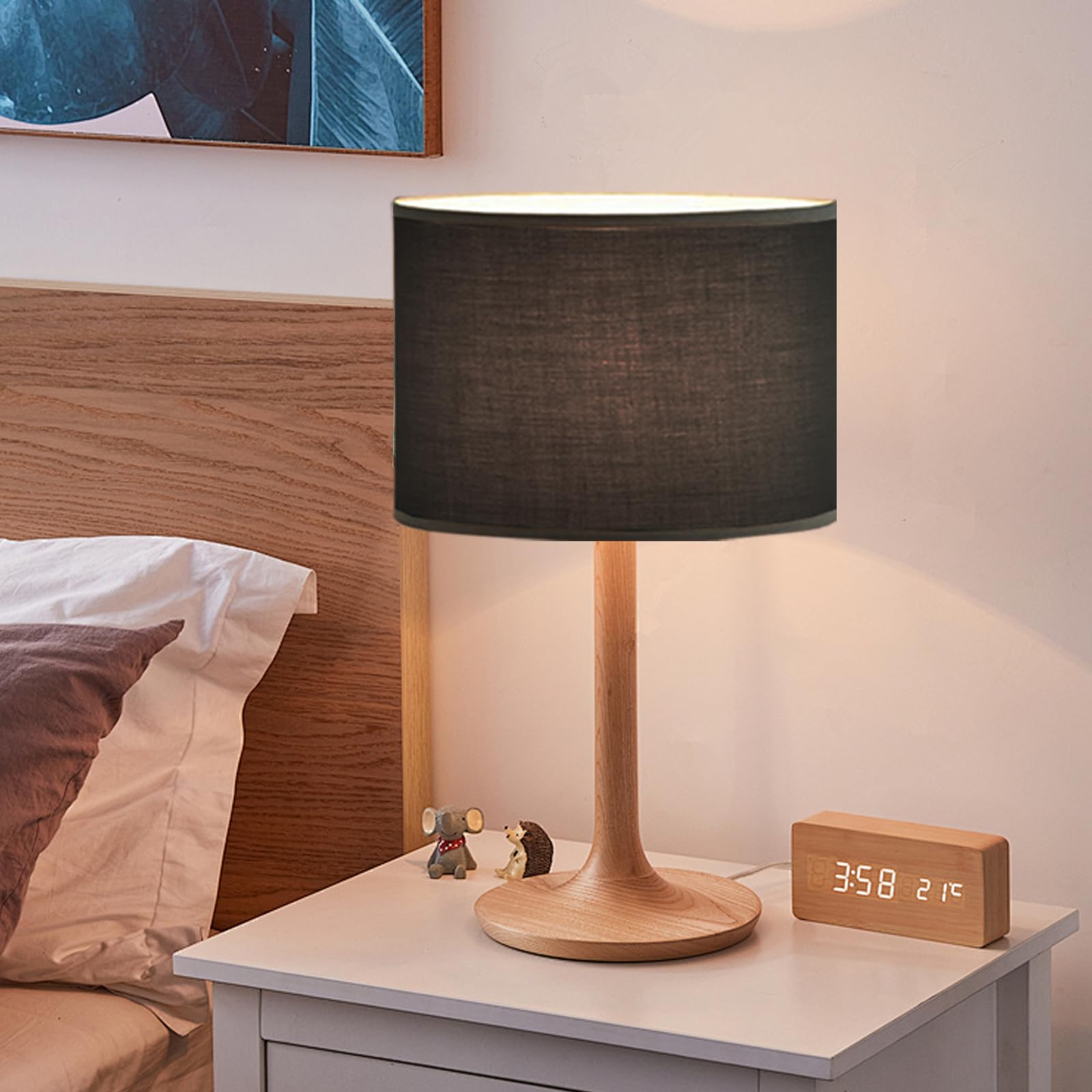Abat Jour Lampe sur Pied en Lin | Ø30cm x H20cm Abat-jour Lampe de Chevet - Abat-jour fait Main pour Lampadaire, Suspension et Lampes Table | Douille E27 | Lumière non éblouissante - Noir