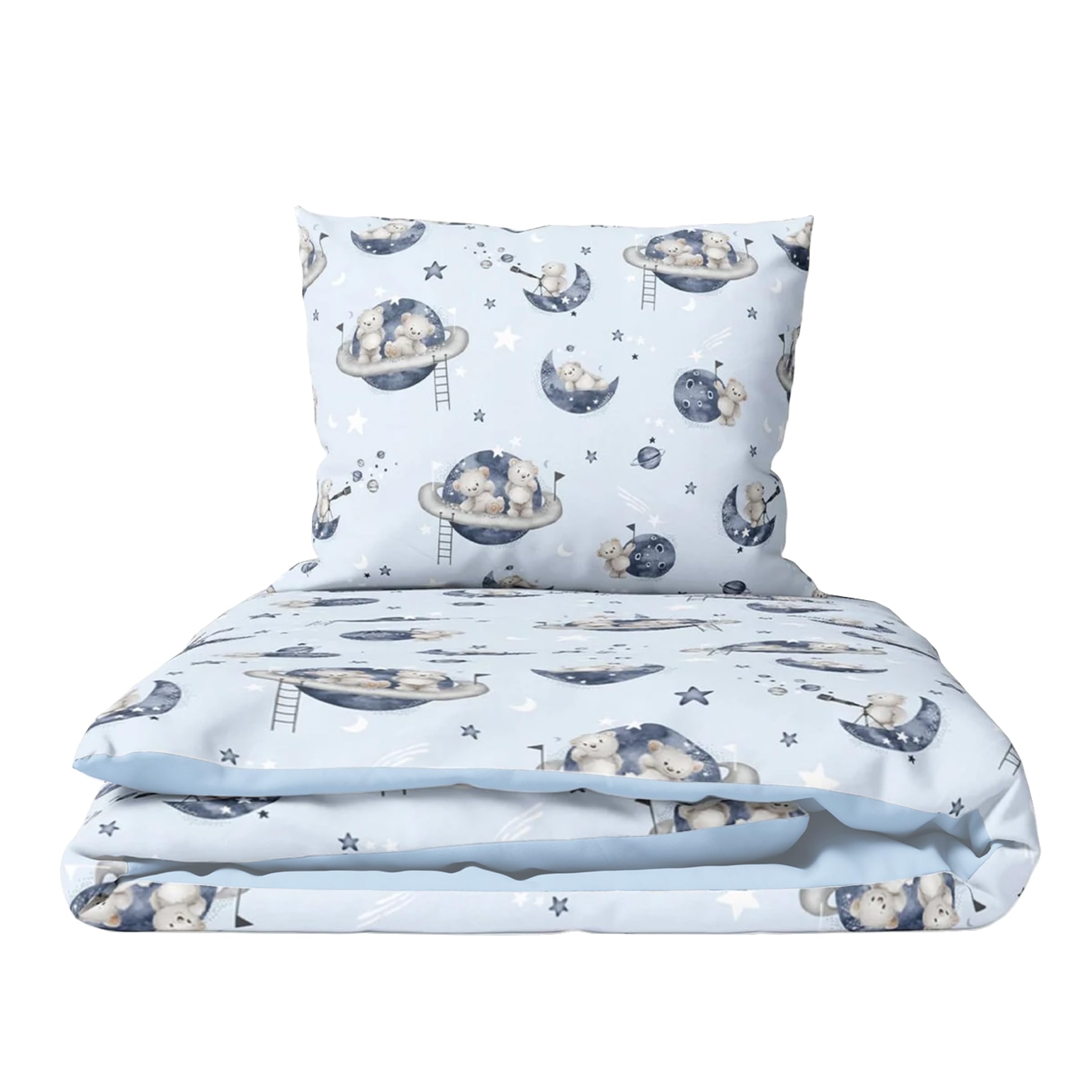 Baby Comfort 2 Piece Toddler Children Quilt Duvet & Pillow Set 120x90 cm to fit Cot Bed 12M+ (Bears in space)