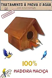 Casinha de Passarinho de Madeira Maciça, 12x14x16cm, Pintada à Mão