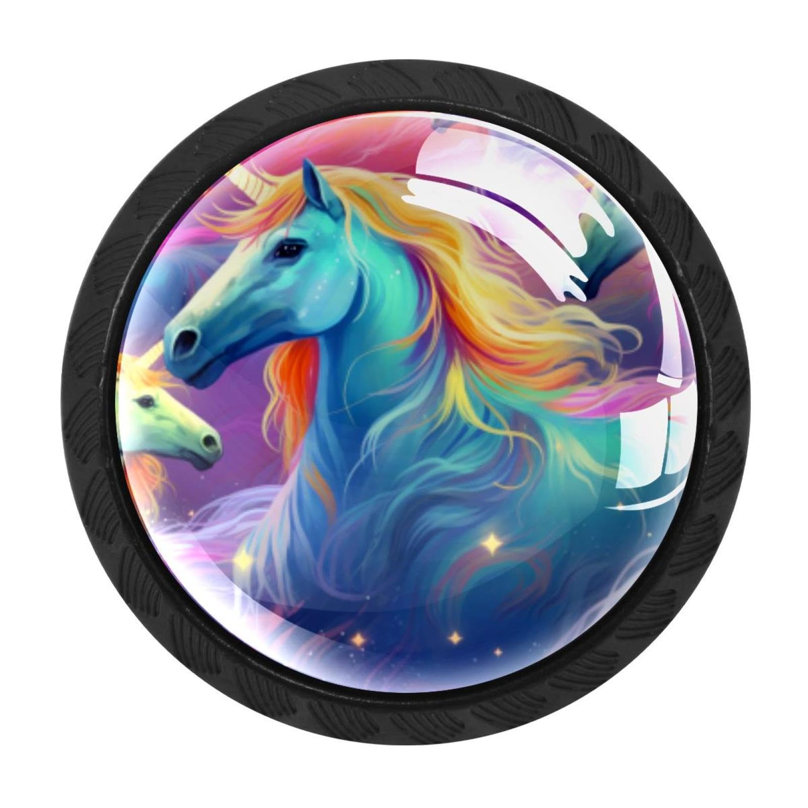 Chenzzzz Multicolored 09 4 Pack Drawer Knobs, Black Handle Dresser Drawer Pulls, Round Decoration Cabinet Hardware Pulls With Screws For Kitchen Cupboard Wardrobe, Rainbow Unicorn