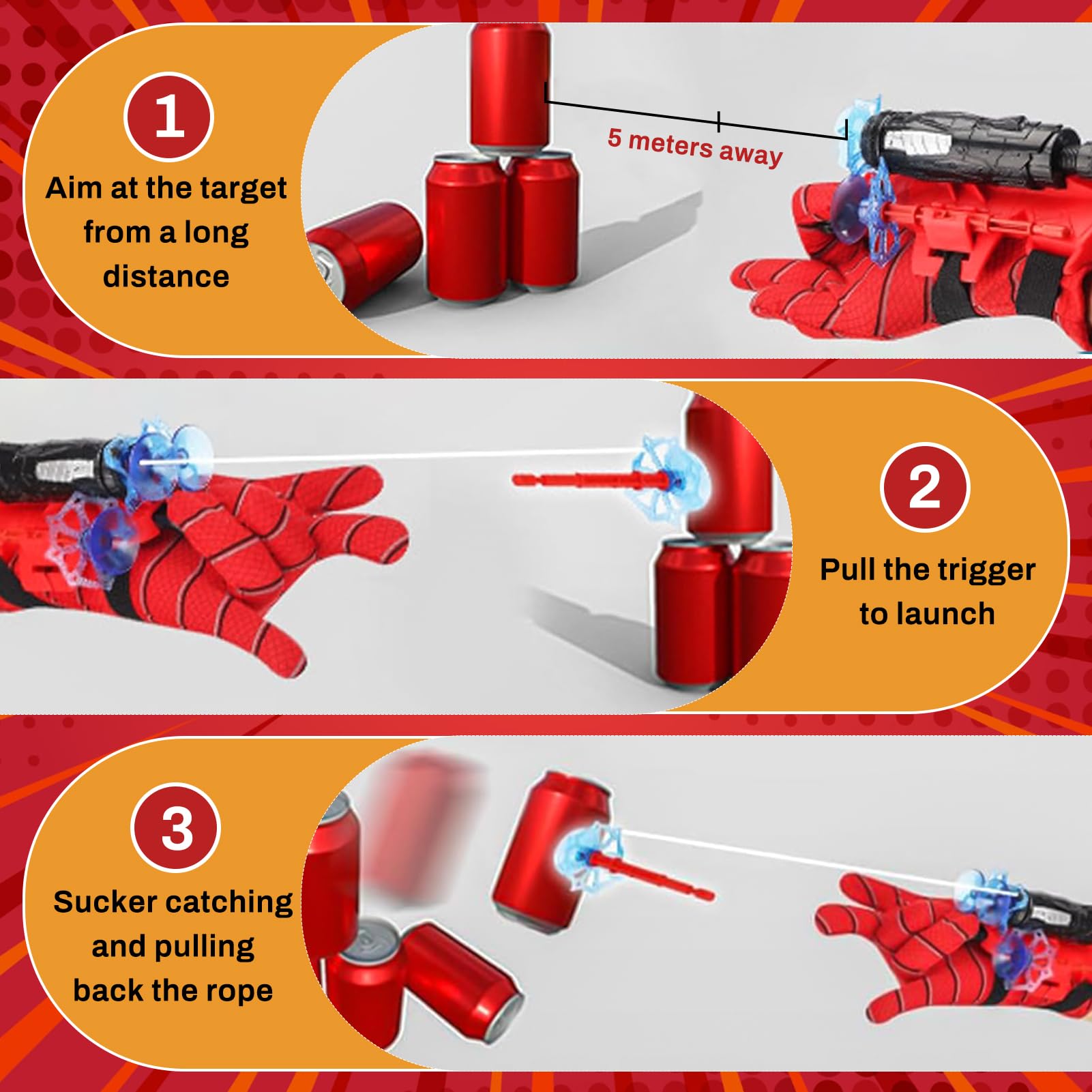 WYFDCZZP Set di 2 Spiderm Guanti per Bambino,Guanti Maschera Spiderm Spara Ragnatele Launcher Set,Giocattolo da Polso Web Launcher Toy,Giochi Bambino 5-10 Anni (A)
