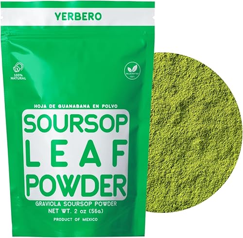 Miniatura 4 de Yerbero - Polvo de guanábana de graviola seca de primera calidad, 2 oz (56 g) Hoja de Guanabana En Polvo, 100% Natural Delicioso Té Fresco  De