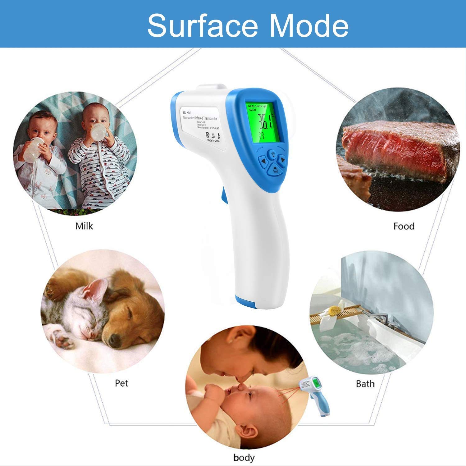 Termometro a Infrarossi senza Contatto LCD Blu Retroilluminato