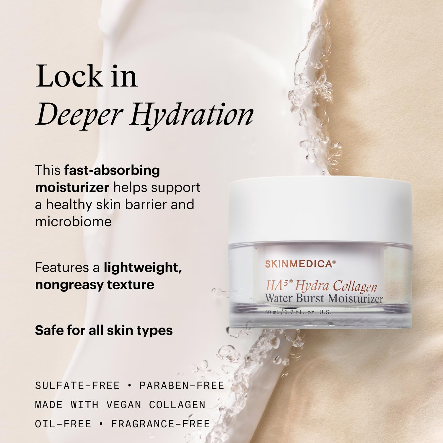 SkinMedica HA⁵ Hydra Collagen Water Burst Face Moisturizer with Vegan Collagen - Plumping Face Cream with Microbiome Barrier Complex for 24-Hour Hydration - Helps Replenish Dry, Dull Skin (1.7 Fl Oz)