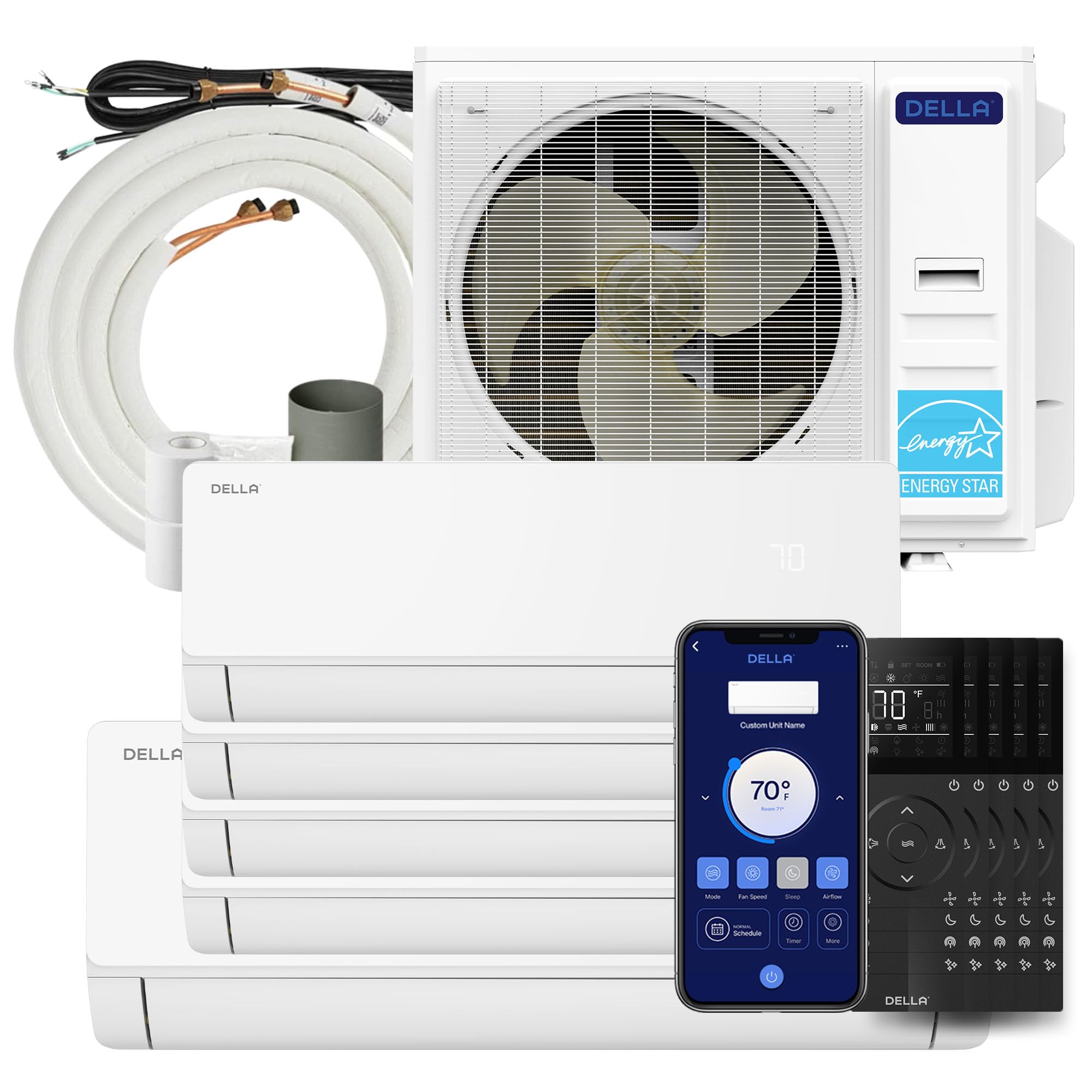 BELLEZE DELLA 42,000 BTU 5 Zone (4x9K+18K) Mini Split Air Conditioner System, 24 SEER2 208-230V, Cools Up to 2600 Sq.Ft, Energy Efficient, Works with Alexa & WiFi, Pre-Charged, Inverter Heat Pump, 16ft Kits