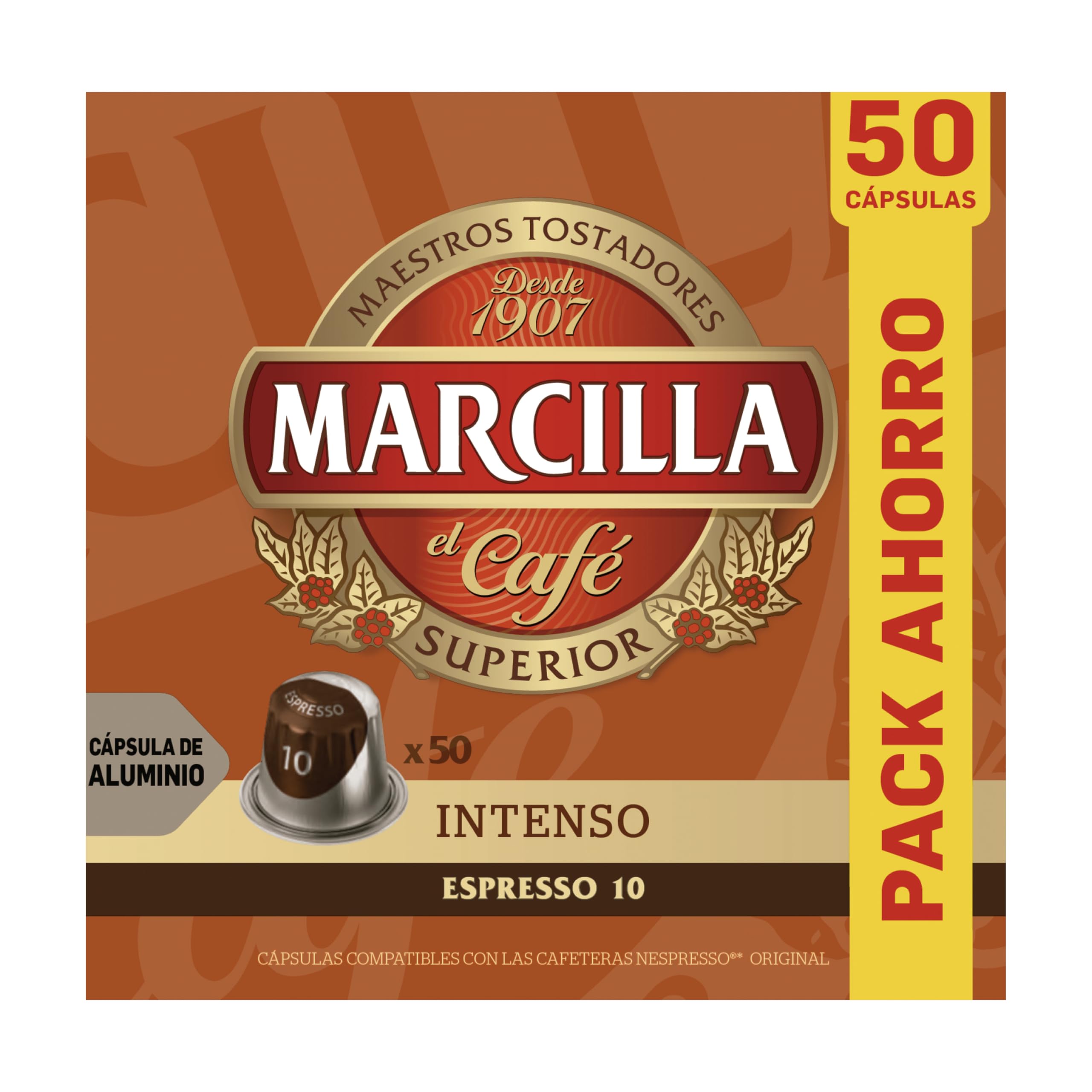 Marcilla Cápsulas de Café Intenso Intensidad 10 Compatibles Nespresso 50 uds