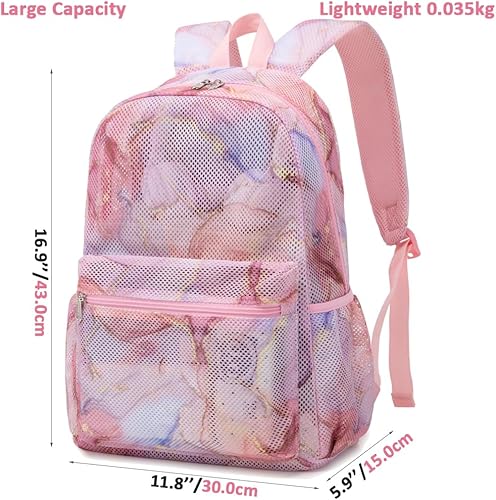 Vista 5 de Meisohua Mochila escolar para niñas, mochila de malla semitransparente, mochila casual para adolescentes y niñas, juego 2 en 1 con bolsa