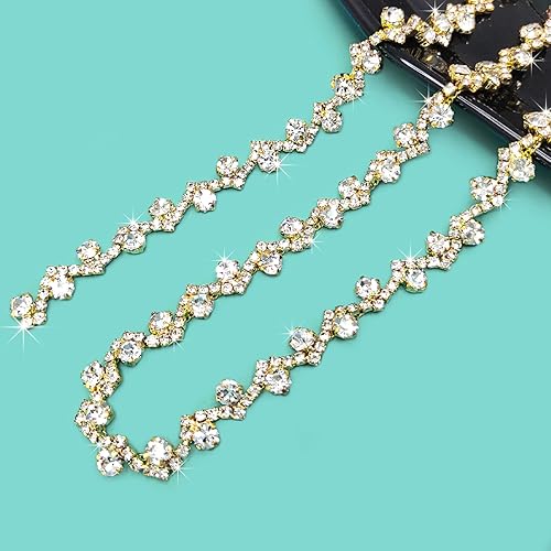 Miniatura 2 de Aplique de cadena de diamantes de imitación de cristal con adornos de diamantes de imitación de 1 yarda para decoración de bricolaje y adorno de