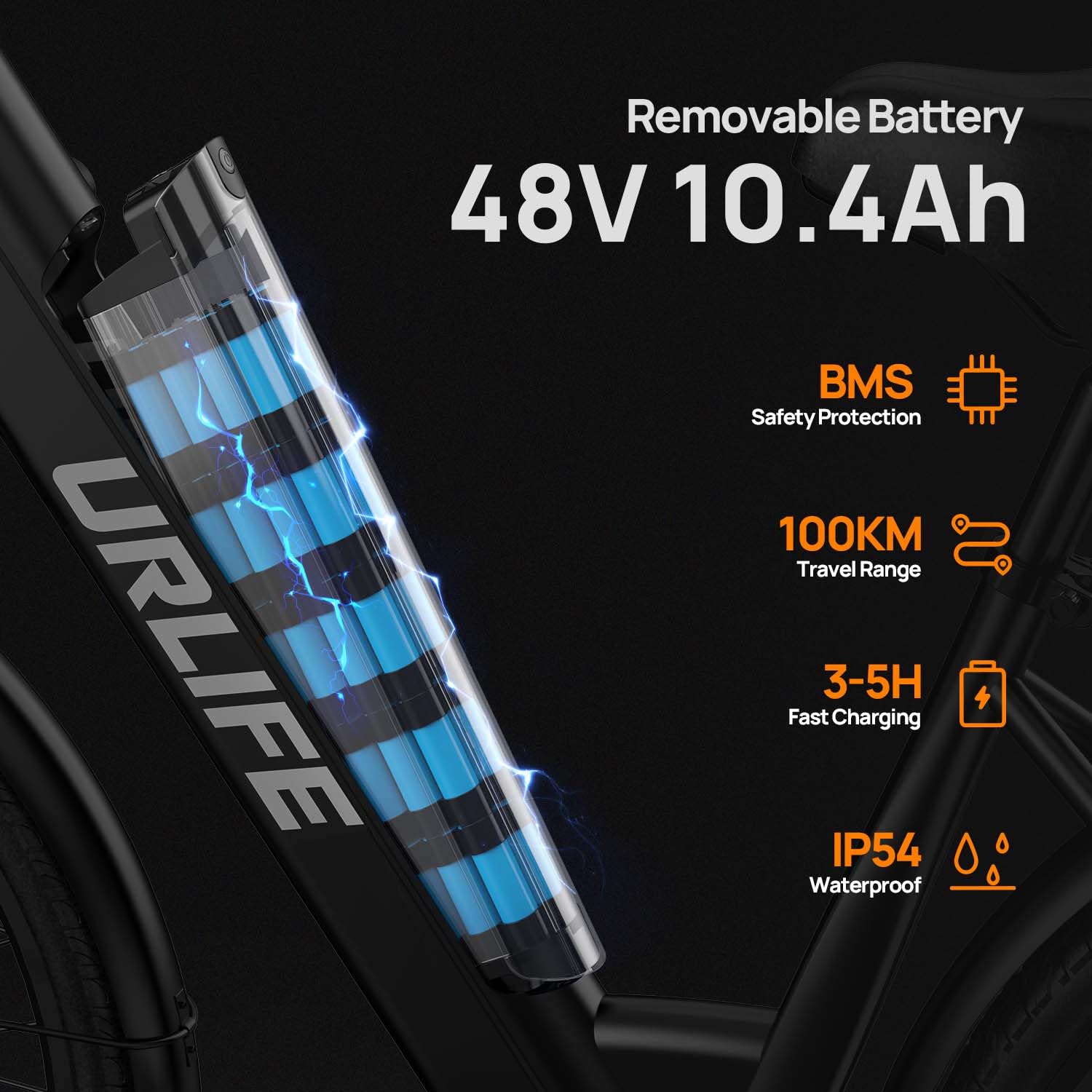 URLIFE Bici Elettrica Per Adulti Da 26", 7 Velocità Bicicletta Elettrica con 250W Motore, Batteria Rimovibile 48V 10.4Ah Autonomia di 100 km, E-bike con display LCD Per Pendolari Urbani