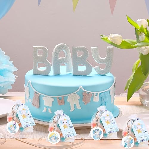 Miniatura 4 de Kigeli Juego de 36 llaveros acrílicos de elefante navideño para fiestas de elefantes, regalos de devolución para invitados, etiquetas de