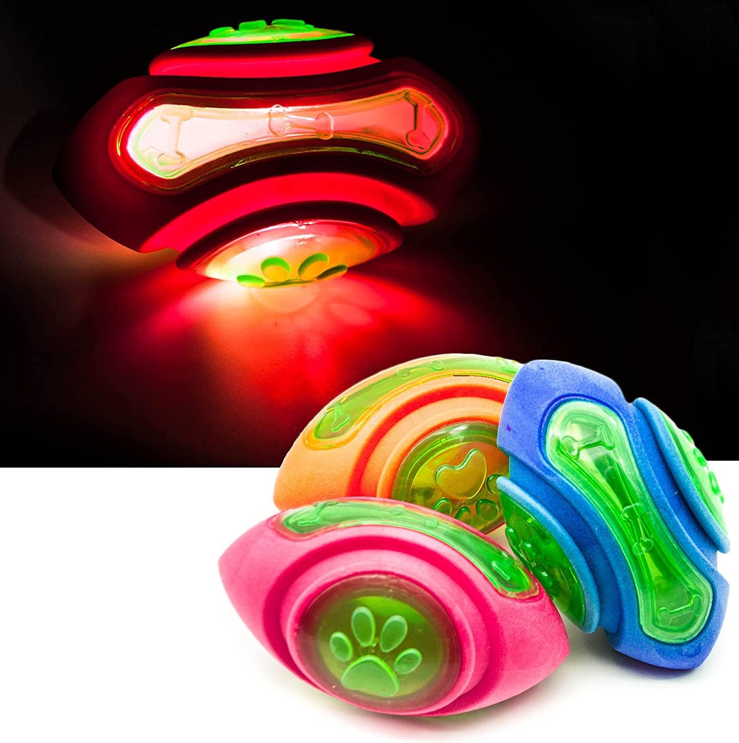 Woofy Interactive Led Ball Bouncy Chew Toys, Dumbbell Flashing Balls Teething Toys Indoor Interactive Dog Toys for Boredom | Assorted Rugby Balls (Pack of 1) (B0CR1PBDH7) Amazon Price History, Amazon Price Tracker
