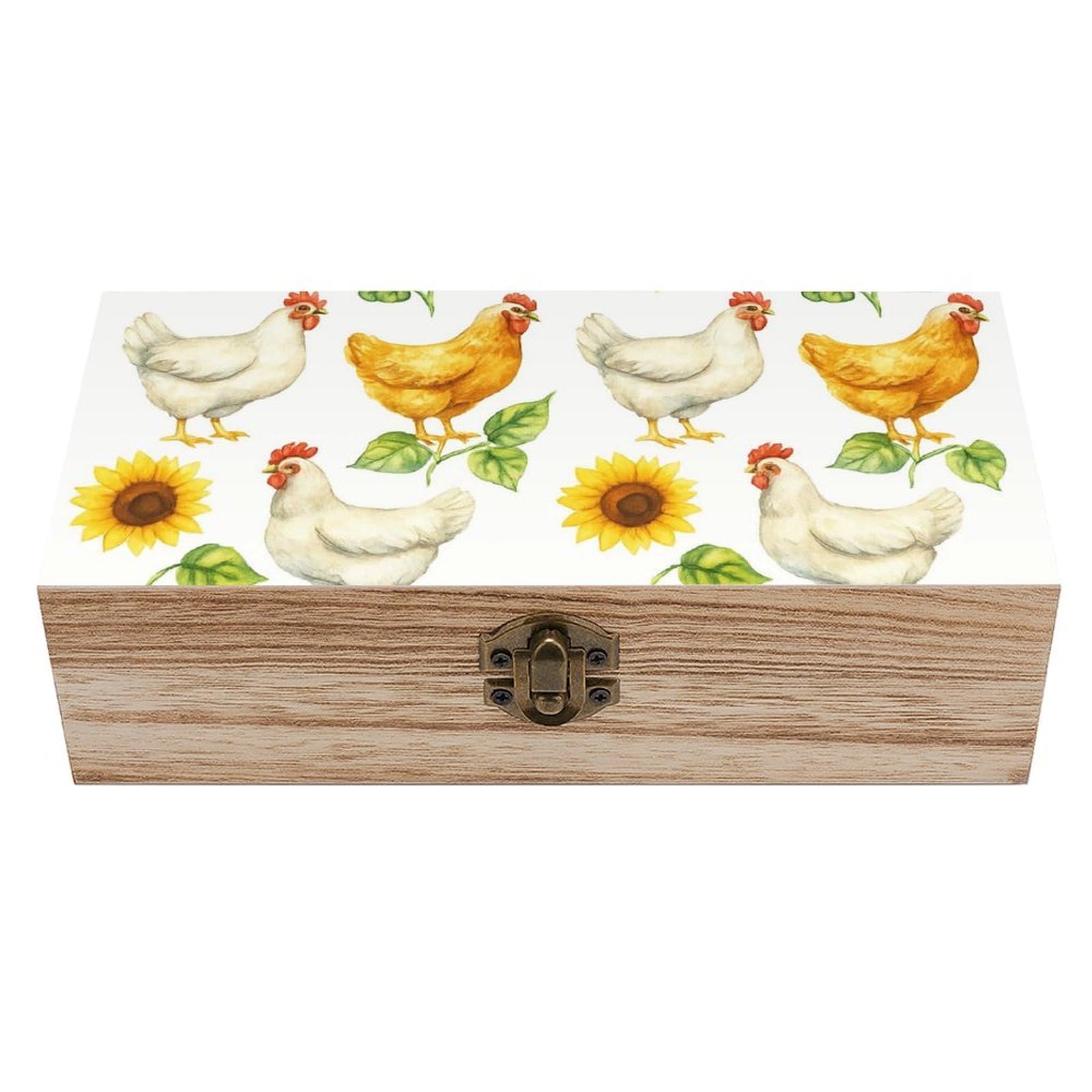 SMAZDFXX Sunflower Chicken Wooden Storage Box Multipurpose Decorative Box for Jewelry Photo Home Decor