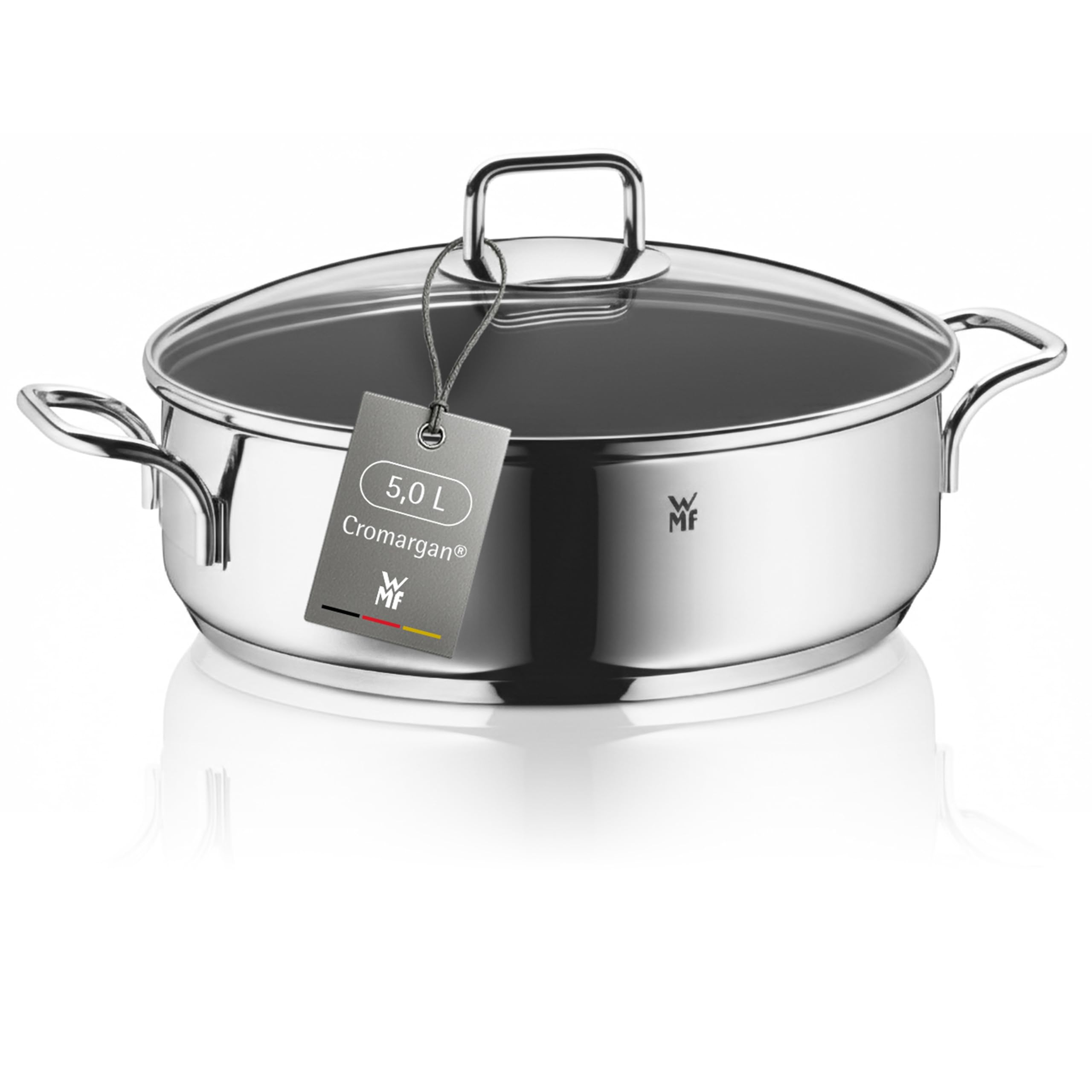 WMF Schmorpfanne 28 cm mit hohem Rand und Deckel – Induktions-Bräter 5,0l aus Cromargan Edelstahl, antihaftbeschichtet und backofengeeignet, robuste Pfanne für Schmoren, Braten und vielseitiges Kochen