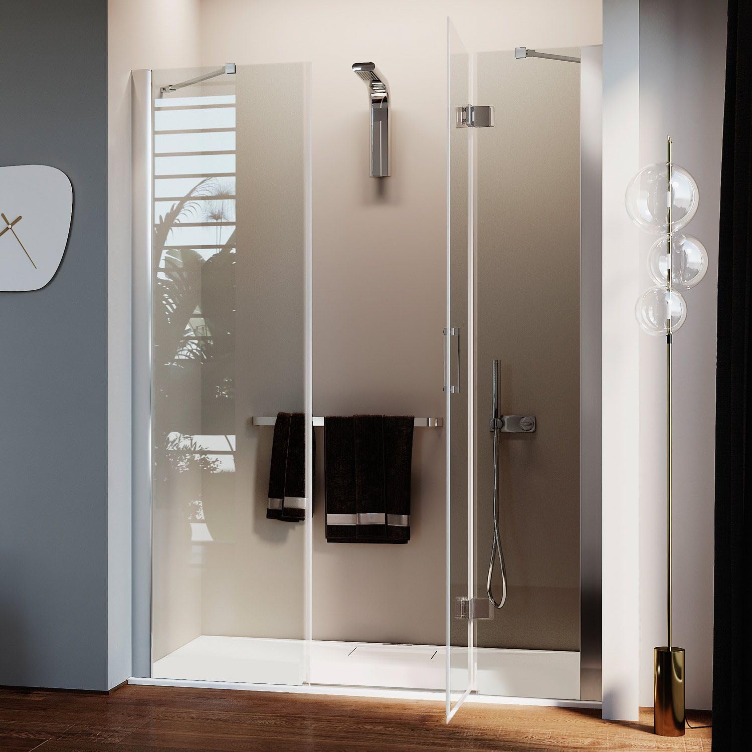 Porta Doccia 165CM H190 Vetro Trasparente con Easy-Clean mod. Flip Anta + Fisso