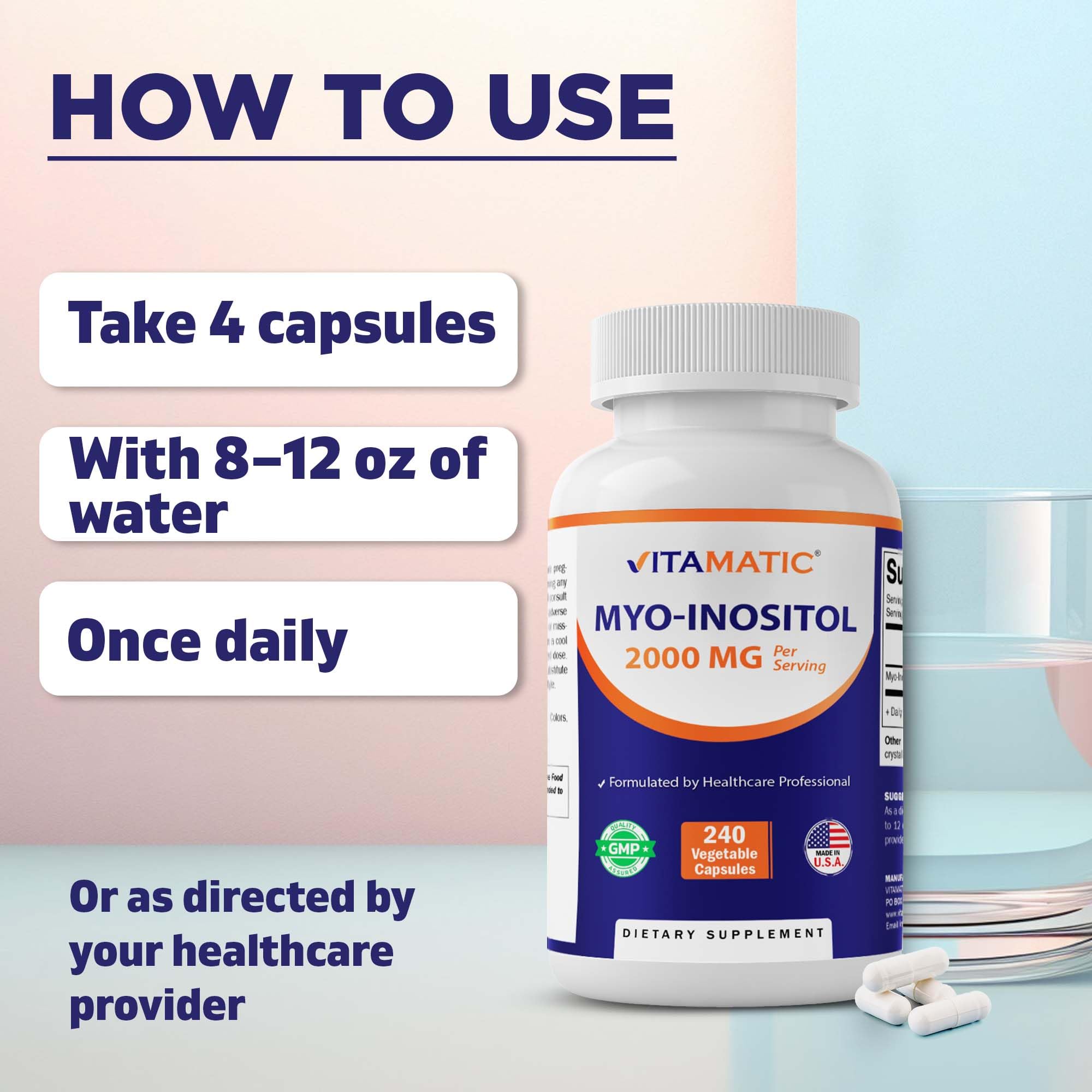 Vitamatic Myo-Inositol 2000 mg Per Serving – 240 Vegetable Capsules – 60 Servings – Non-GMO, Gluten Free – Made in USA — Amazon image 5