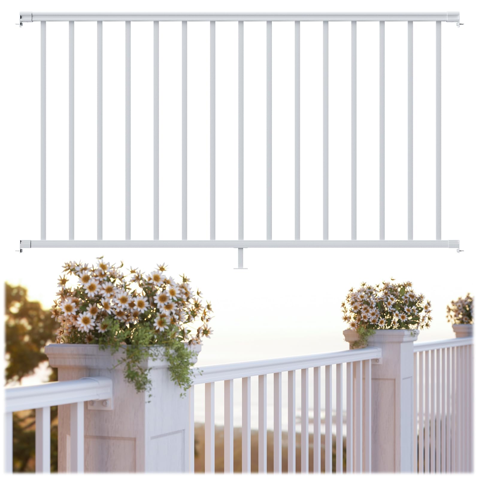 egadis 1 pack 36 in. h x 6 ft. w porch and deck railing kit, aluminum railling kit, white outdoor textured powder-coat finish rail modular system for decks, porches & balconies (1 panel)