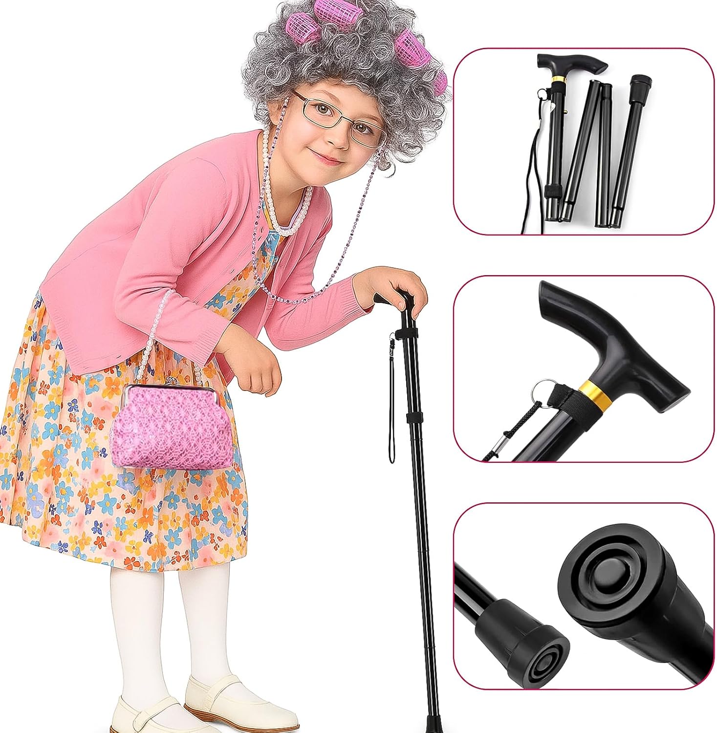 100th Day School Costume for Girls Grandma Dress Up Set with Wig & Accessories - Image 4