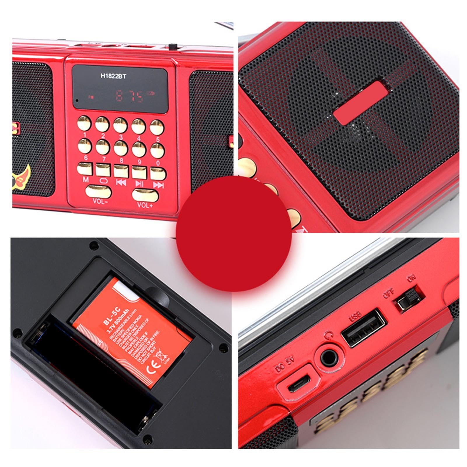 predolo Radio portátil, Ligera, Compatible con Tarjeta TF y USB Recargable con Altavoz, compacta para Correr y Caminar al Libre, Rojo