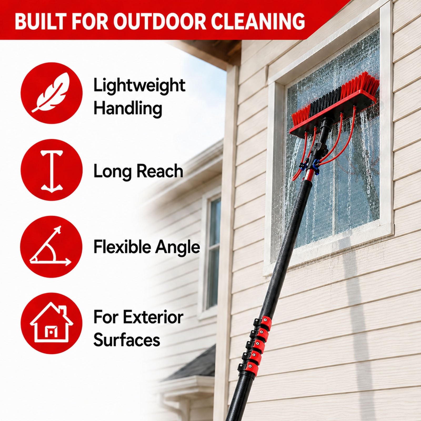 Asta Prolunga Carbonio con Spazzola ad Acqua 550 mm | Evidenzia spazzola 550 mm, tubo, valvola, raccordo rapido, adattatore e flacone schiuma nel kit.(24FT)